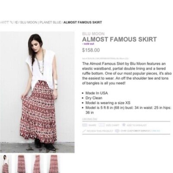 Planet Blue Blu Moon Almost Famous Boho Tiered Maxi Skirt Size Medium New - Picture 2 of 5